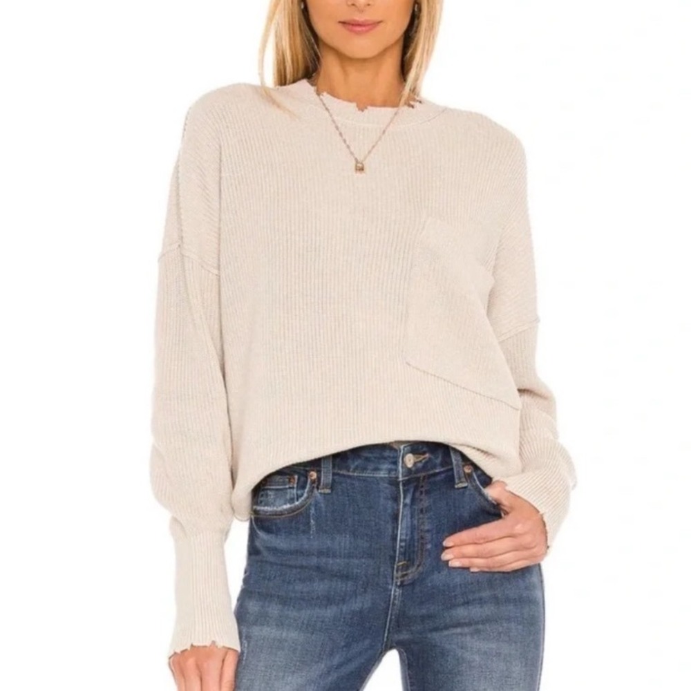 Pistola Darya Distressed Ribbed Knit Sweater in Dove Size L